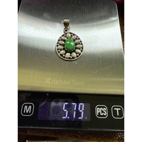 Sterling Silver Pendant Green Apple Turquoise Gemstone Marked 925 - Picture 4 of 4